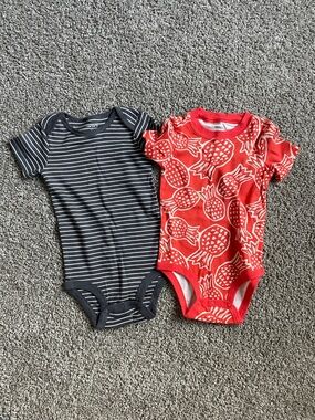 Carter's Red Pineapple Print & Navy Stripe Baby One-Pieces